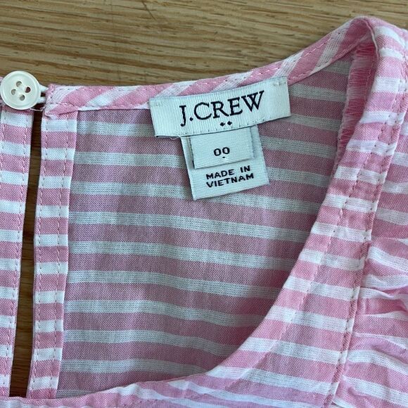 J. Crew Pink and White Stripe Ruffle Top Blouse Size 00 - Picture 4 of 5
